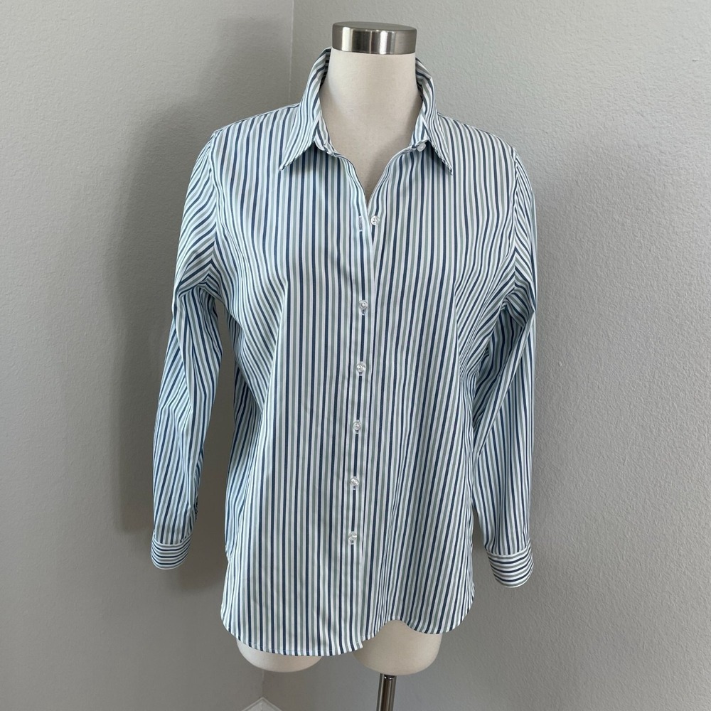 Coldwater Creek Womens 12 Twin Stripe No Iron Long Sleeve Shirt Blouse Top